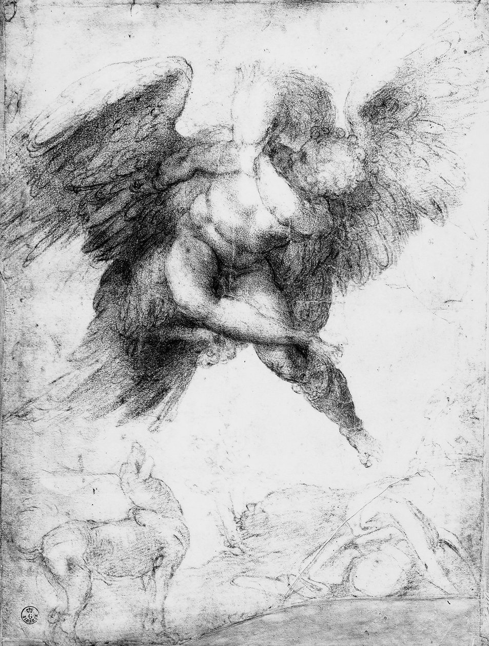 Ganymede Tecavüz (kağıt üzerinde kırmızı tebeşir) by Michelangelo Buonarroti