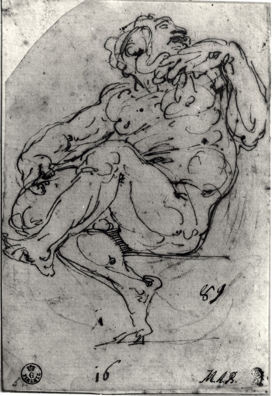oturmuş erkek çıplak by Michelangelo Buonarroti