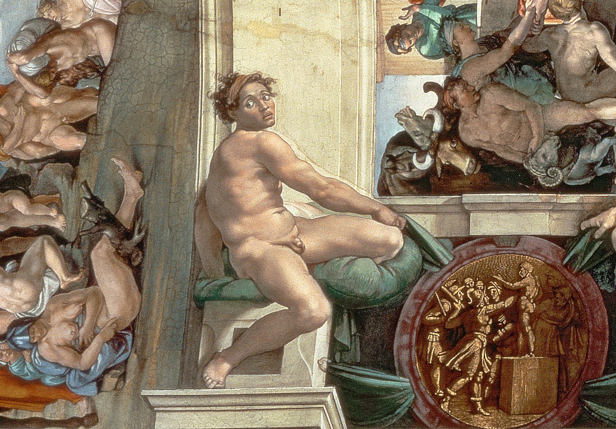Sistine Şapeli Tavanı (1508-12) ignudilerden birinin detayı (167695 detayı) by Michelangelo Buonarroti