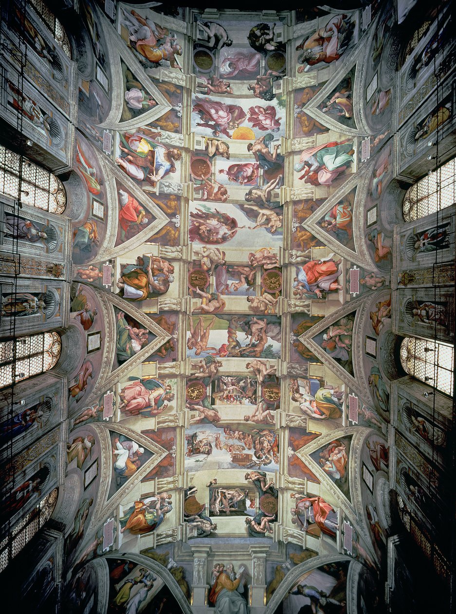Sistine Şapeli Tavanı, 1508-12 (restorasyon sonrası) by Michelangelo Buonarroti