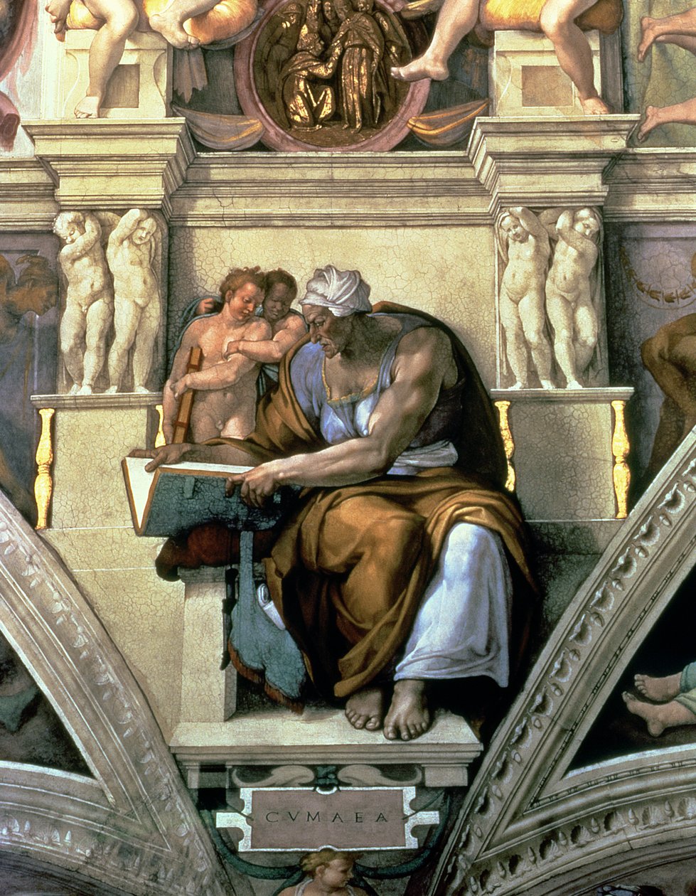 Sistine Şapeli Tavanı: Cumaean Sibyl, 1510 (restorasyon sonrası) by Michelangelo Buonarroti