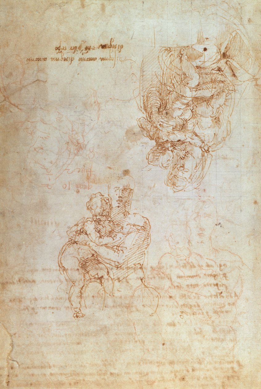 Studies of Madonna and Child (ink on paper) by Michelangelo Buonarroti