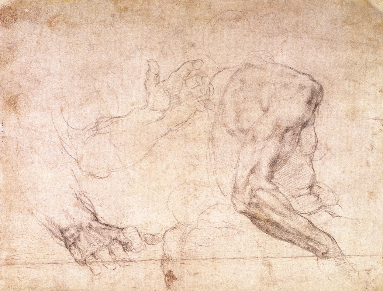 El ve kol çalışmaları (kağıt üzerinde siyah tebeşir) (verso) by Michelangelo Buonarroti