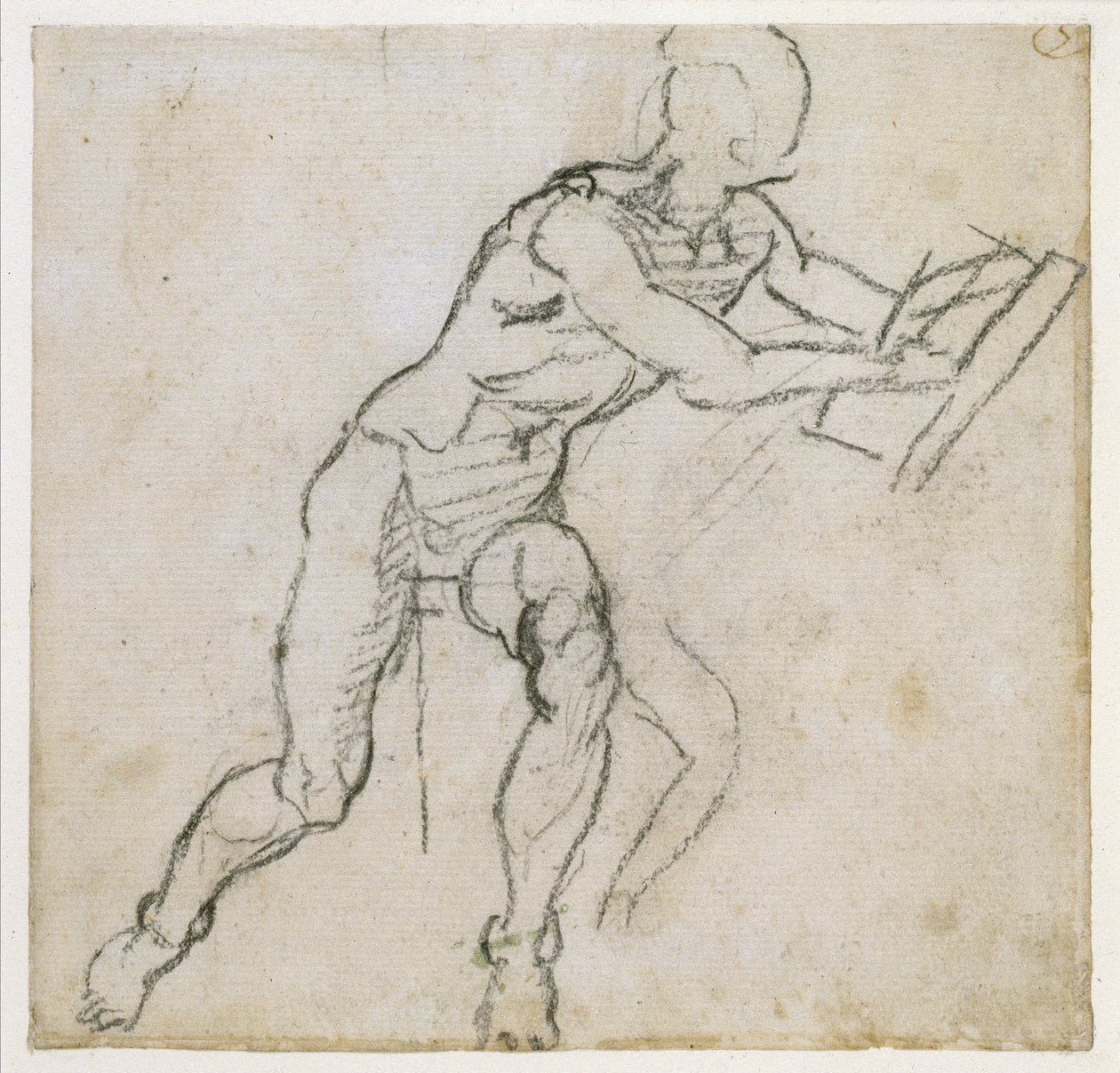 Oturan çıplak erkek çalışması, c.1511 (kağıt üzerinde siyah tebeşir) by Michelangelo Buonarroti