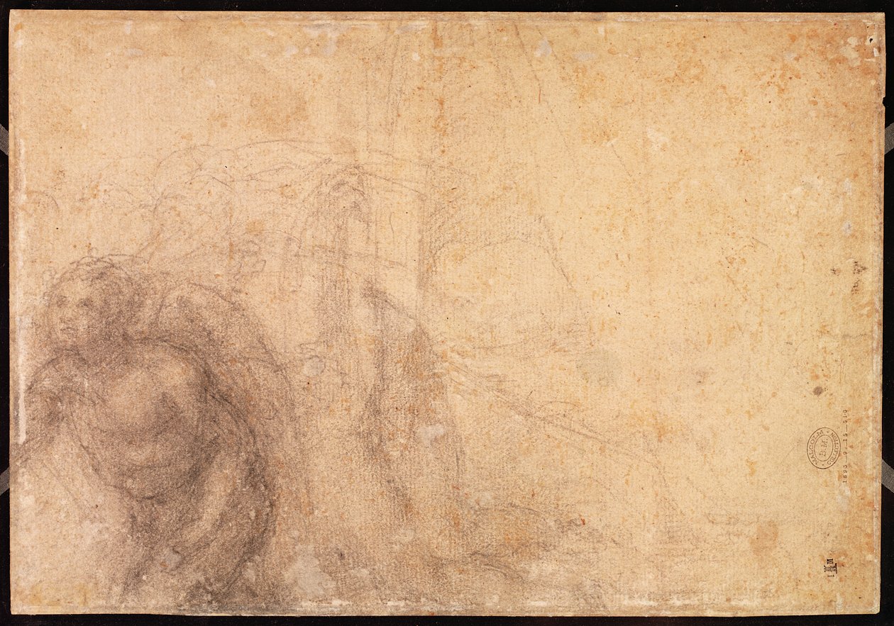 Bir meleğin çalışması (kağıt üzerinde kömür) (verso) by Michelangelo Buonarroti