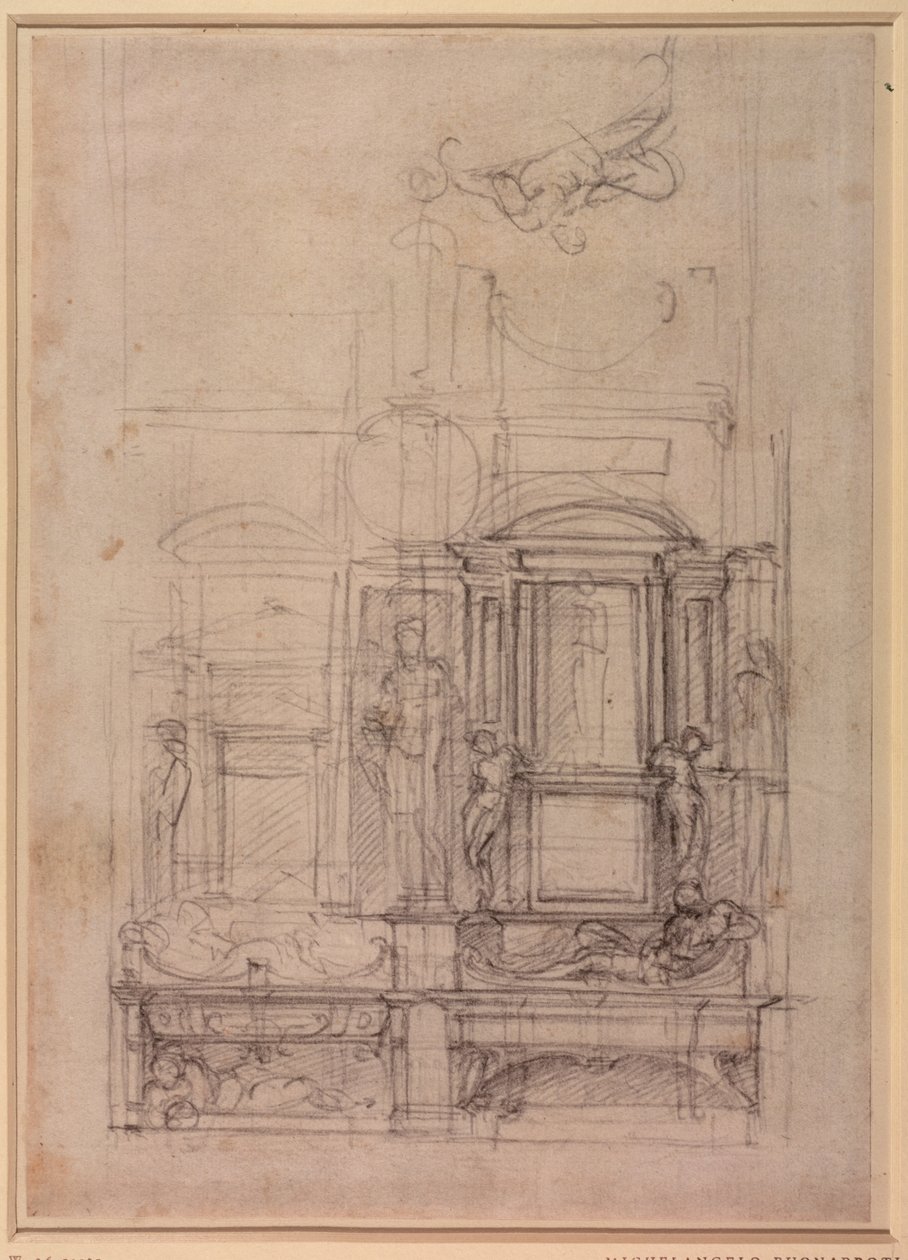 Floransa, San Lorenzo kilisesindeki Medici Şapeli için W.26r Tasarımı (kömür kömürü) by Michelangelo Buonarroti