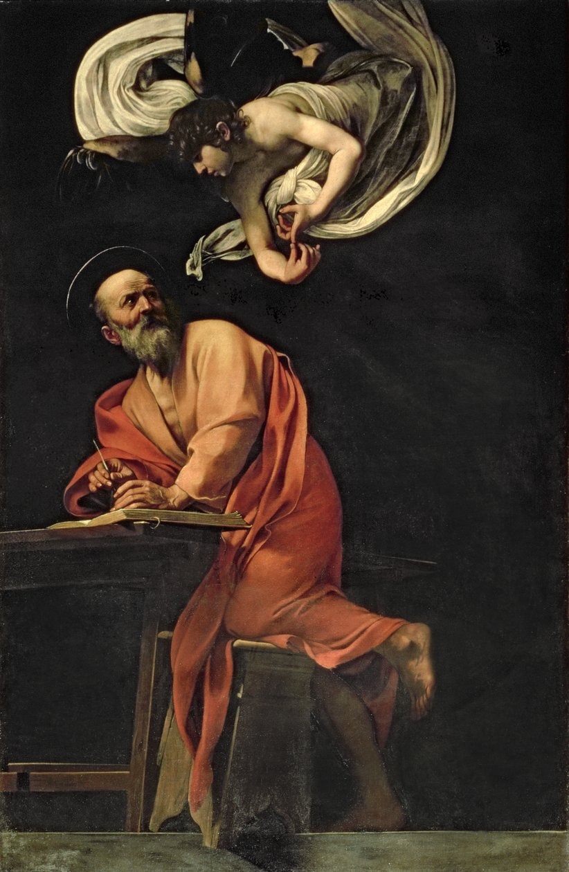 Aziz Matta ve Melek, 1602 (panel) by Michelangelo Merisi Caravaggio