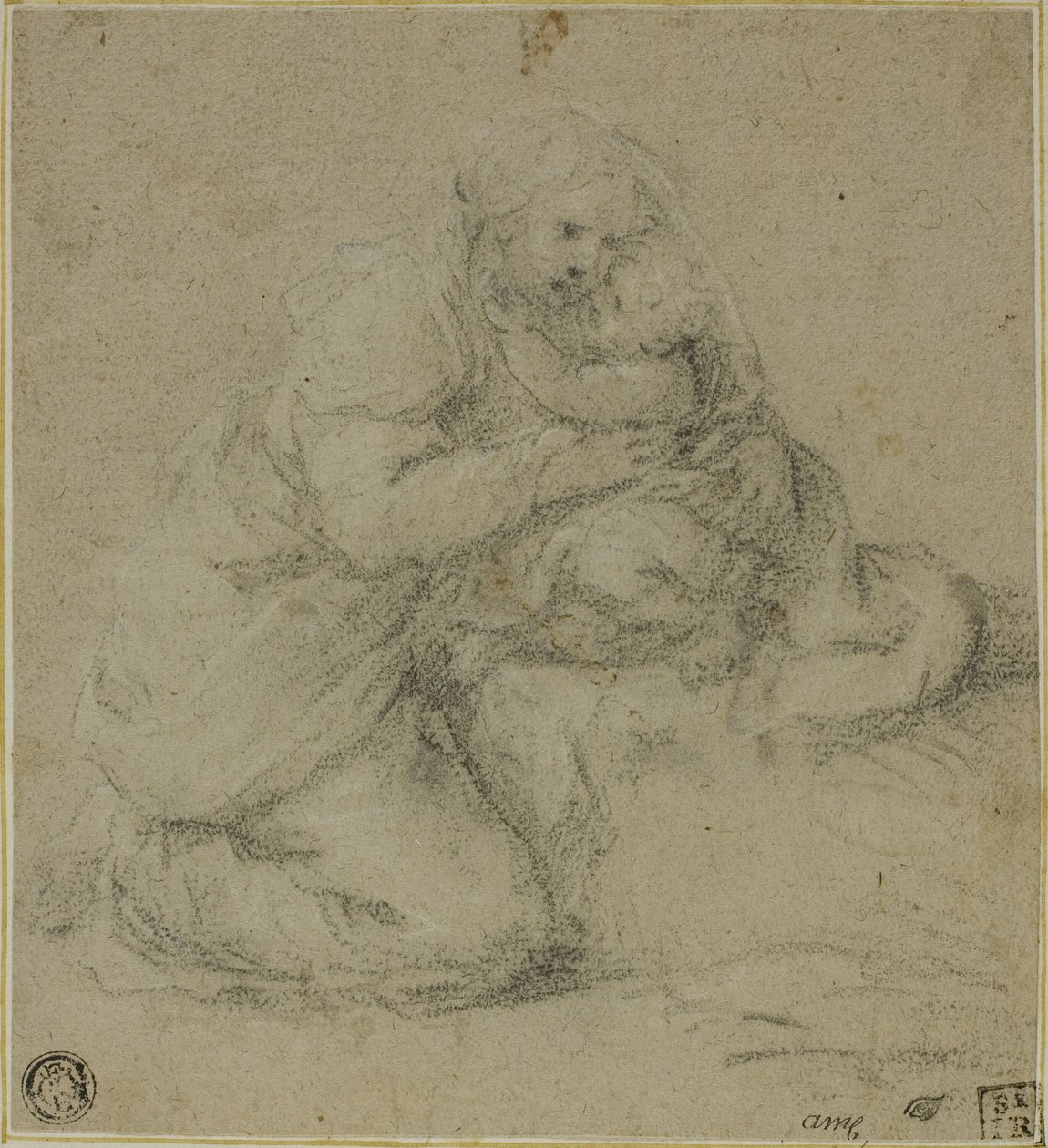 Diz çökmüş anne kucaklayan çocuk by Michelangelo Anselmi