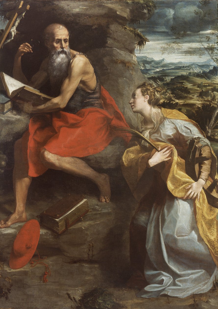 İskenderiyeli Aziz Jerome ve Aziz Catherine by Michelangelo Anselmi