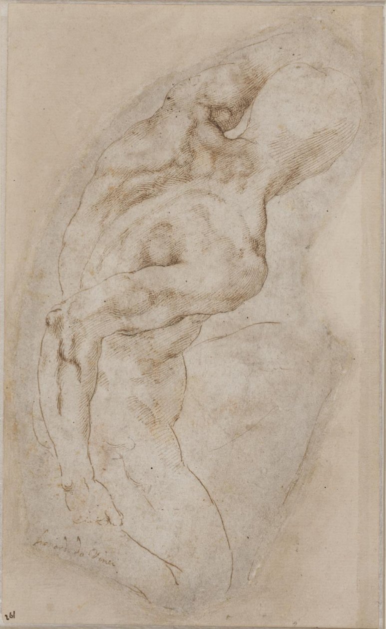 Arkadan görülen diz çökmüş bir genç by Michelangelo Buonarroti