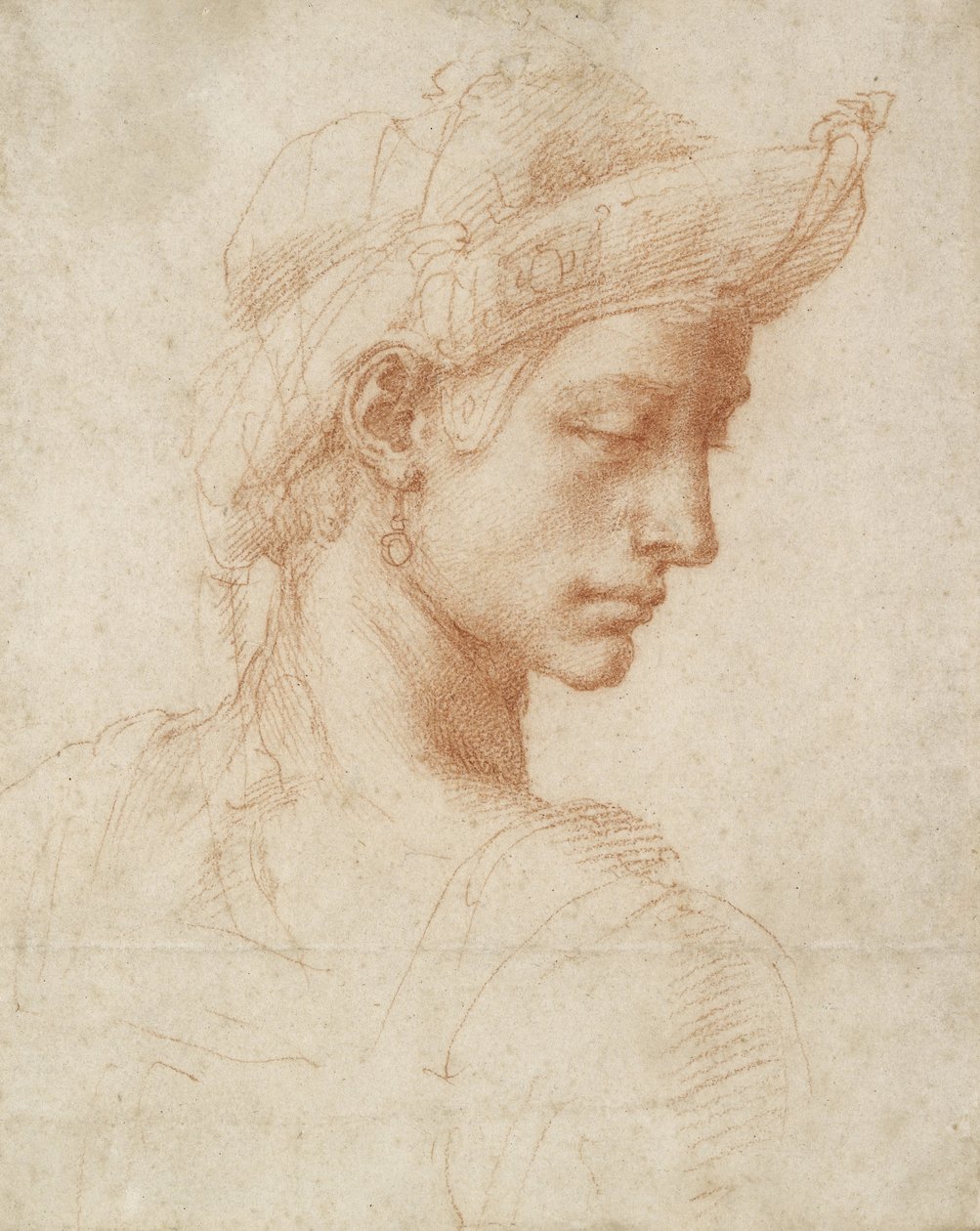 İdeal Kafa, c.1518-20 (kağıt üzerine kırmızı tebeşir) by Michelangelo Buonarroti
