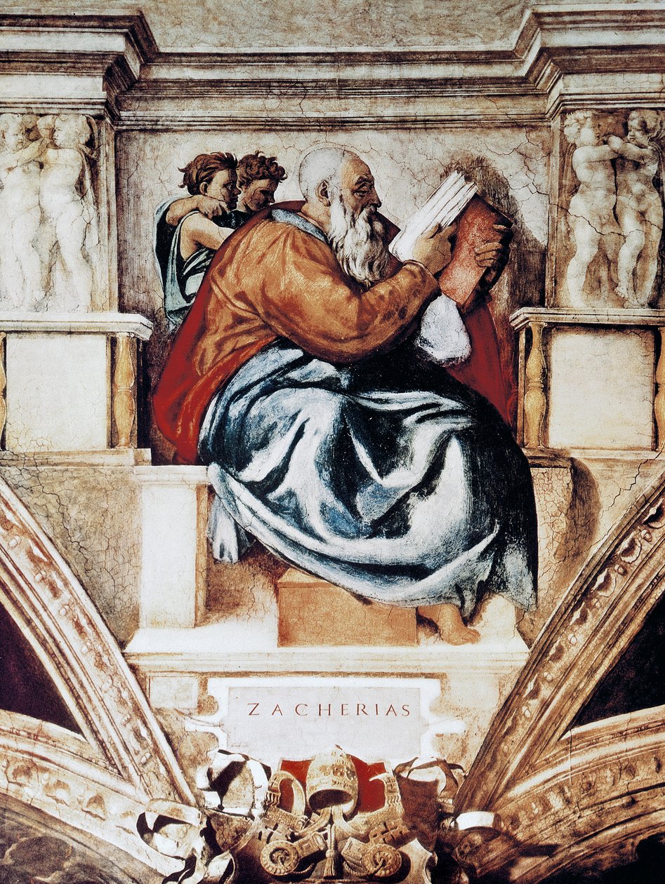 Zachariah, Sistine Şapeli tavanından detay by Michelangelo Buonarroti