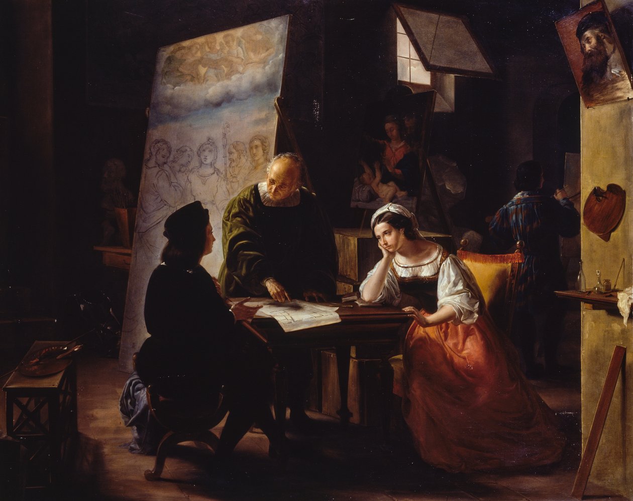 Raphael'in stüdyosunda by Michelangelo Fumagalli