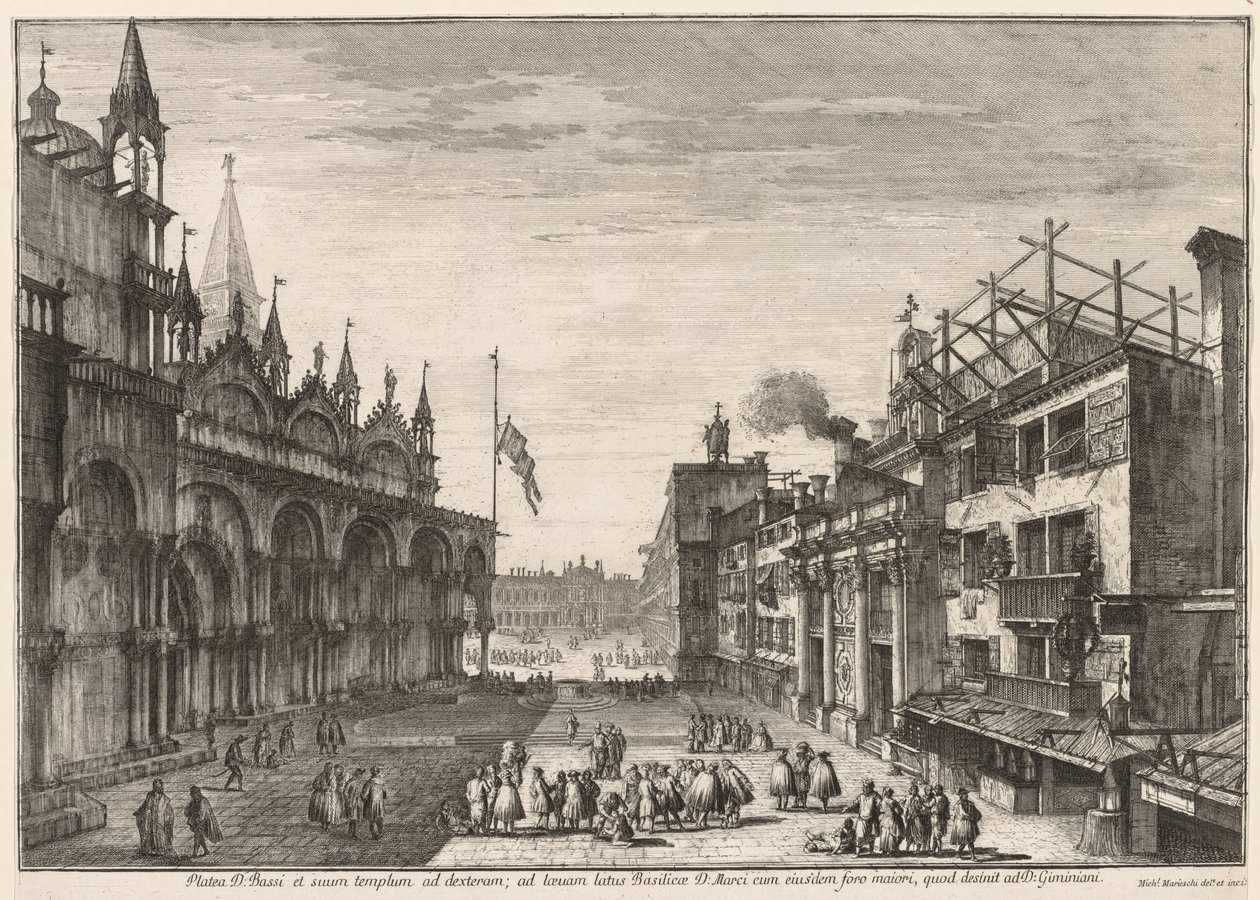 Venedik Manzaraları: Piazzetta S. Basso, 1741. by Michele Marieschi