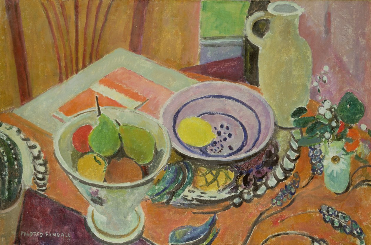 Bir Masada Çömlek ve Meyve by Mildred Bendall