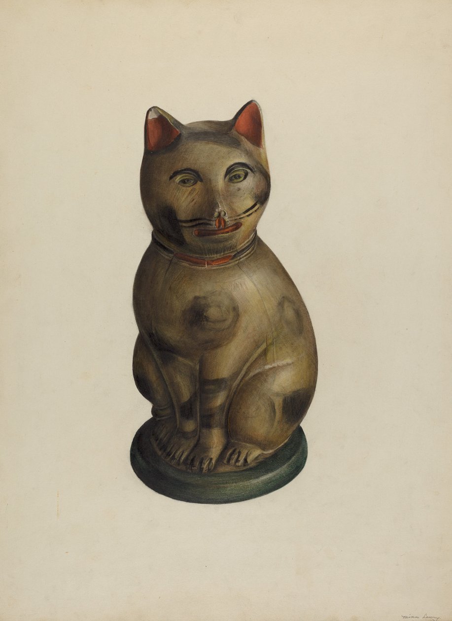 Pa. Alman Oturan Chalkware Kedi by Mina Lowry