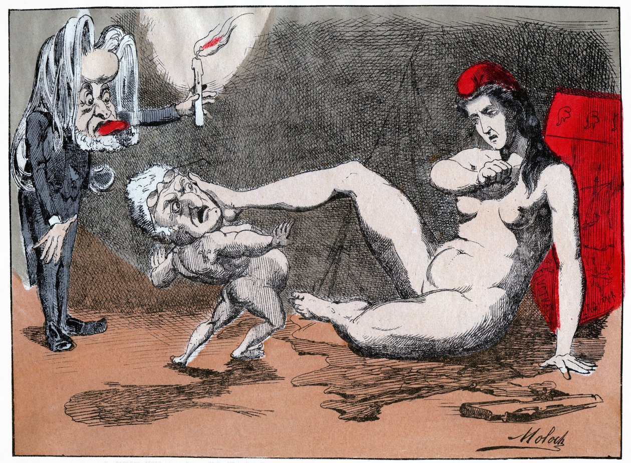 Adolphe Thiers, Marianne'e tecavüz ediyor, 1875 dolayları (baskı) by Moloch (1849 1909)