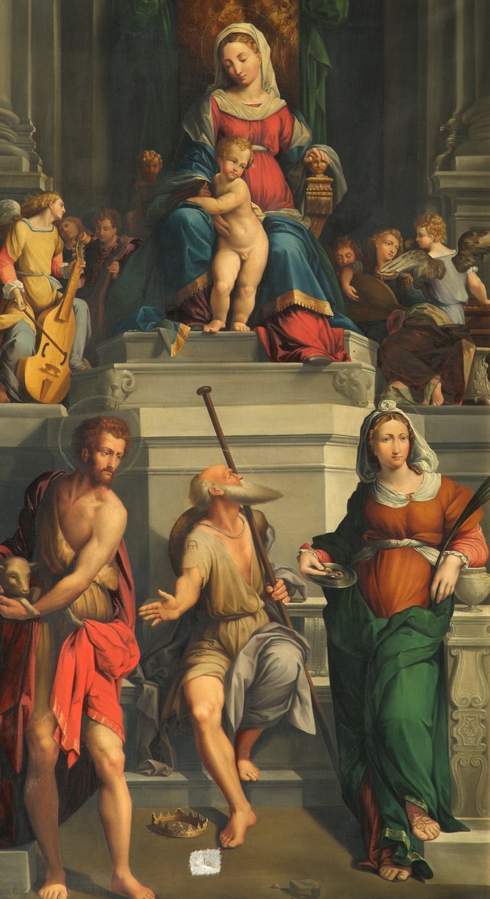 Azizler ile Enthroned Madonna by Monogrammist E. D.
