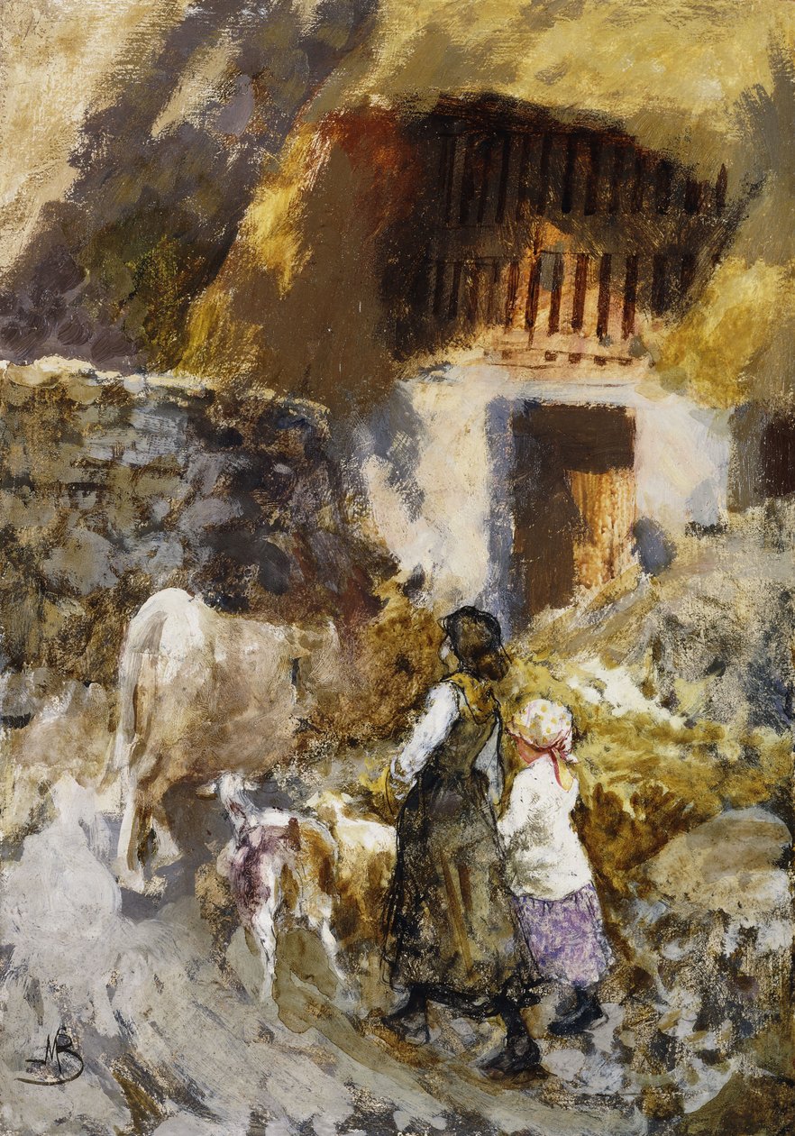 Hayvanları Ahıra Götüren Kızlar, by Mose Bianchi