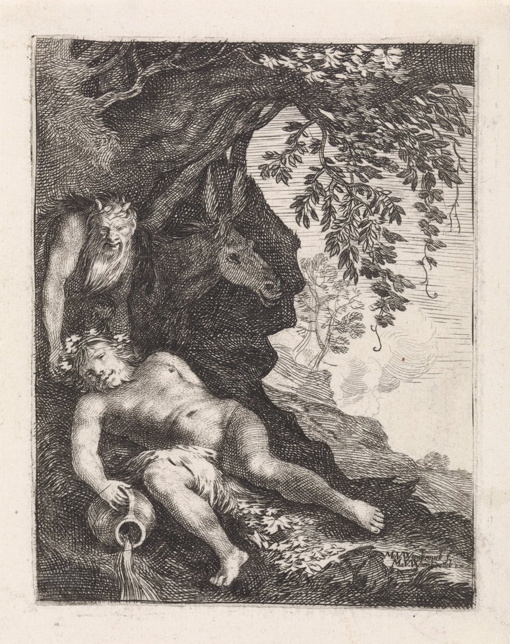 Slapende Silenus by Moyses van Wtenbrouck