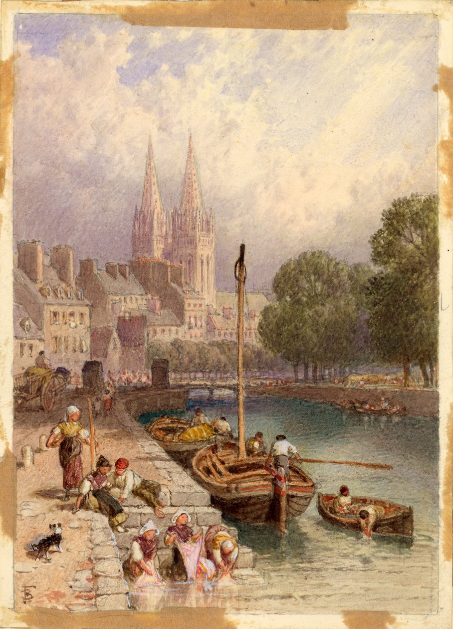 Quimper, Brittany (kart üzerine kurşun kalem ve sulu boya) by Myles Birket Foster