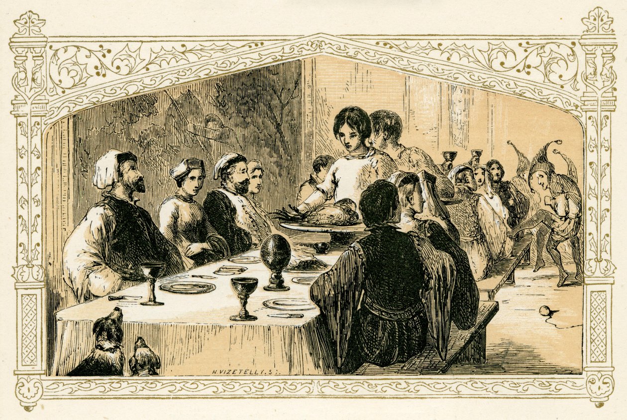 Ortaçağ Noel şöleni by Myles Birket Foster