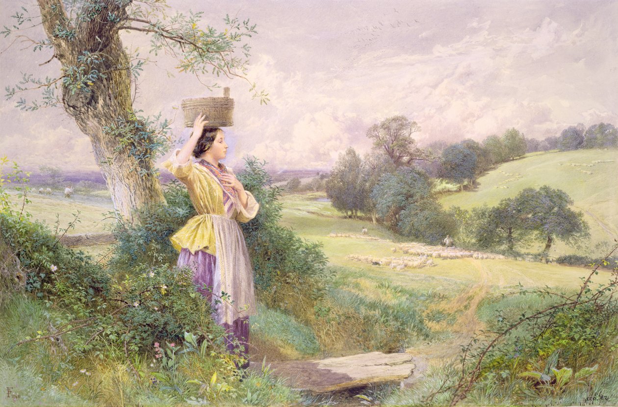 Sütçü Kız, 1860 (kağıt üzerinde wc) by Myles Birket Foster
