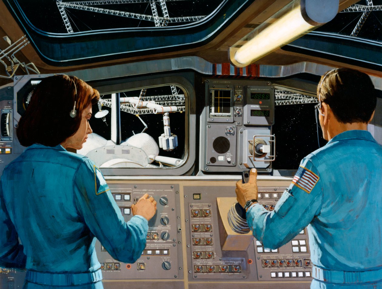 Fütüristik bir uzay istasyonunun içinde, c1970'ler. by NASA Images