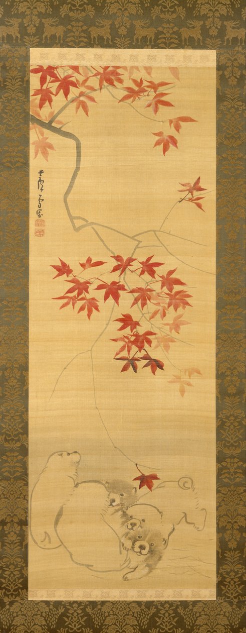 Akçaağaç Dalı Altında Yavru Köpekler by Nagasawa Rosetsu