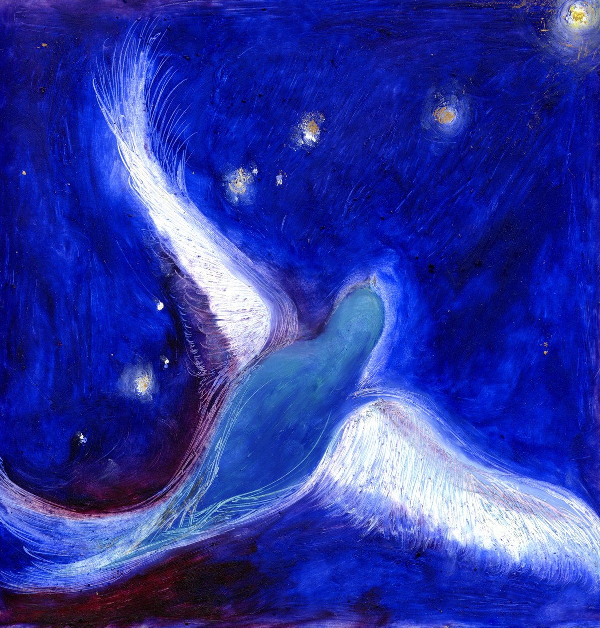 Star Bird, 2012, (kart üzerinde yağ ve altın varak) by Nancy Moniz Charalambous