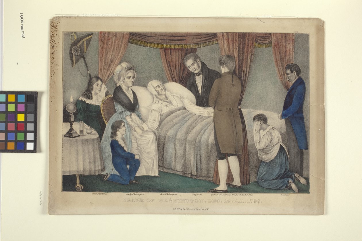Washington'un Ölümü (elle renkli taşbaskı) by Nathaniel Currier