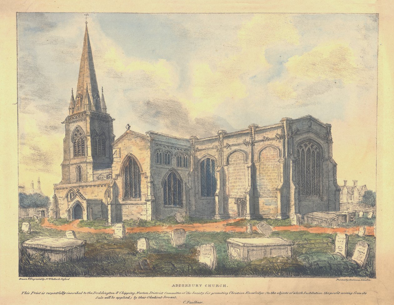 Adderbury Kilisesi, c1830. by Nathaniel Whittock