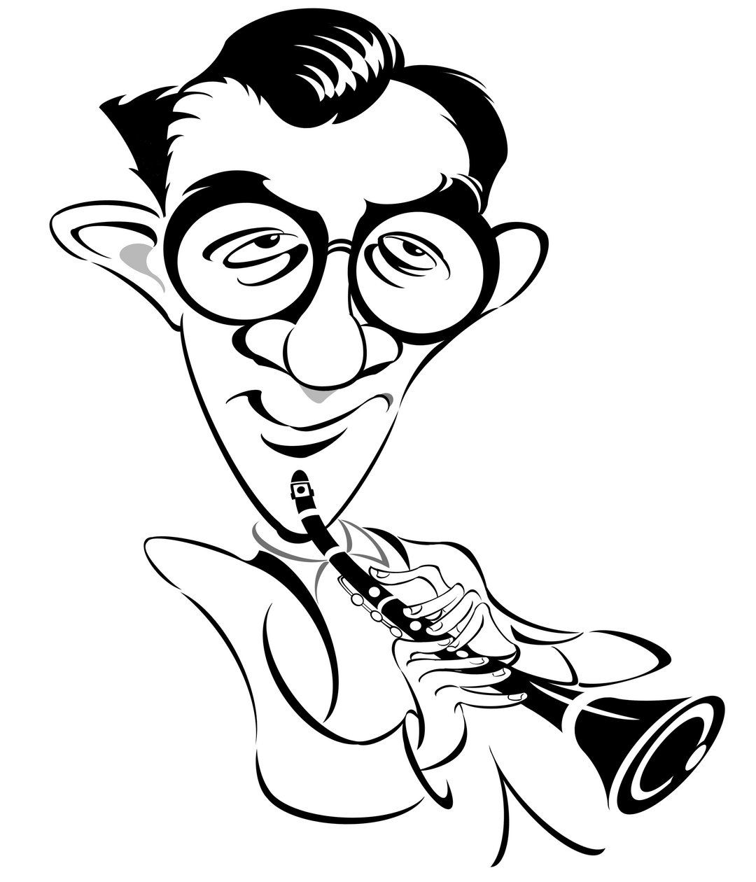 Benny Goodman - The King of Swing (1909 - 1986) olarak bilinen Amerikalı caz ve swing müzisyeni, klarnetçi ve grup lideri; karikatür by Neale Osborne