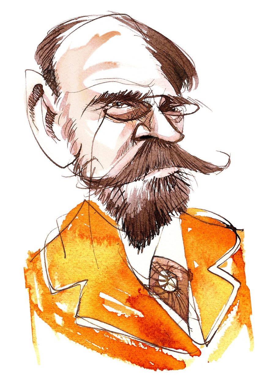 Fransız romancı Emile Zola (1840-1902); karikatür by Neale Osborne