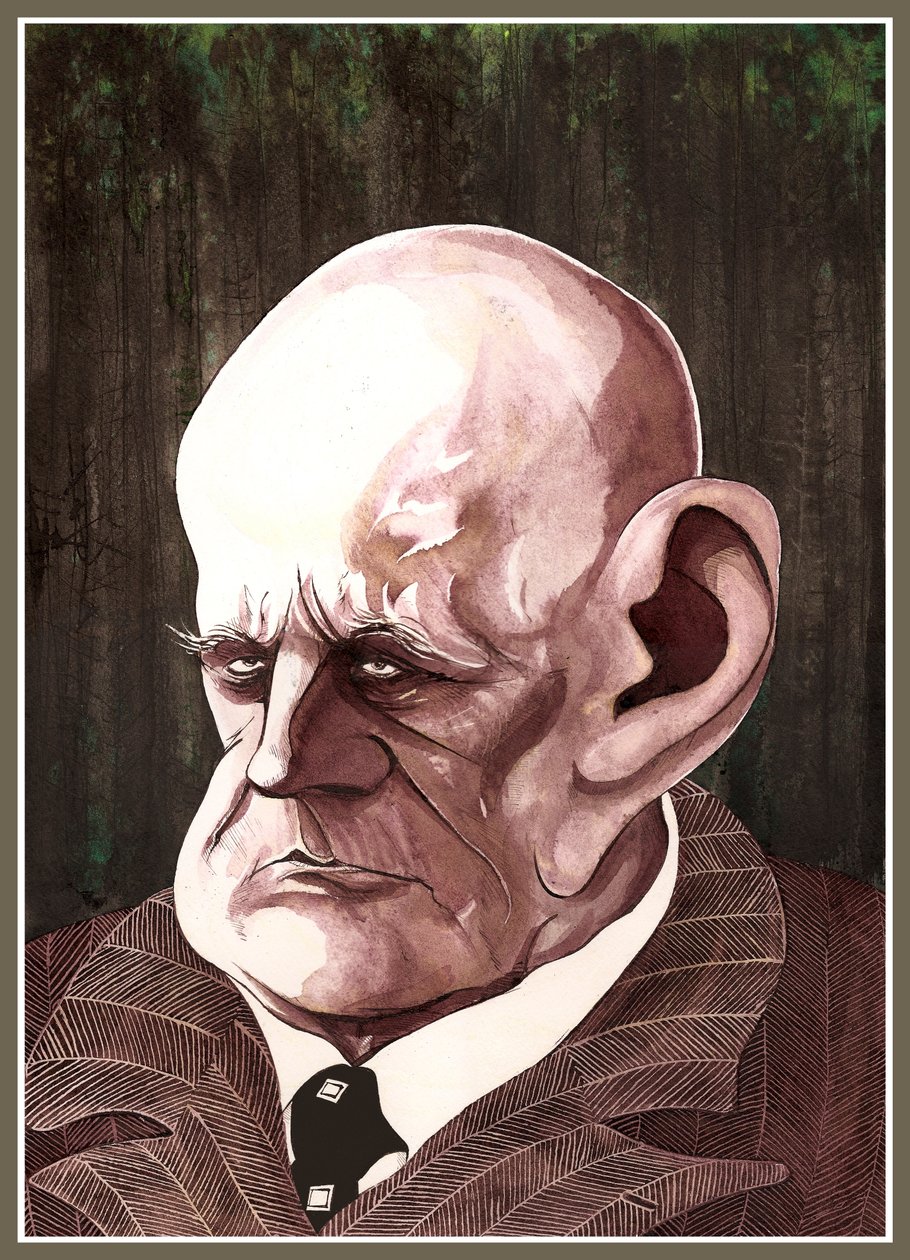 Jean Sibelius, Fin besteci (1865-1957), renkli mürekkep karikatürü, 2003, Neale Osborne by Neale Osborne