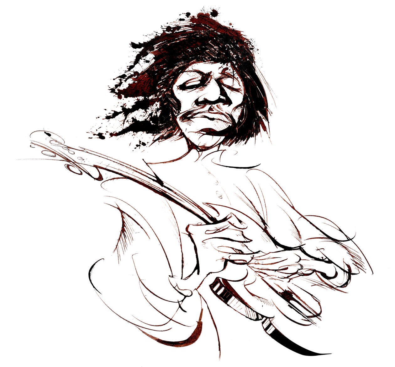 Jimi Hendrix, Amerikalı gitarist (1942-70), sepya çizgi karikatürü by Neale Osborne