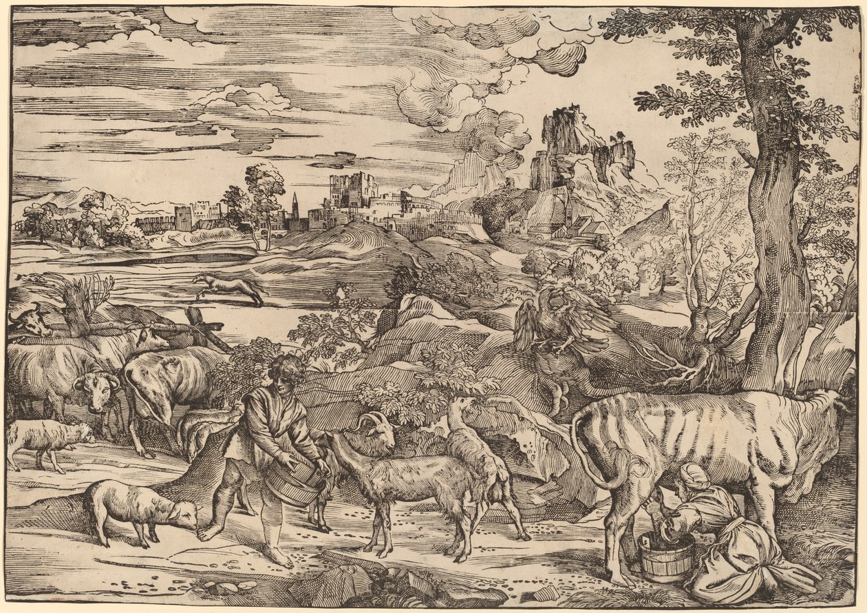 Sütçü Kızla Manzara by Niccolò Boldrini after Titian