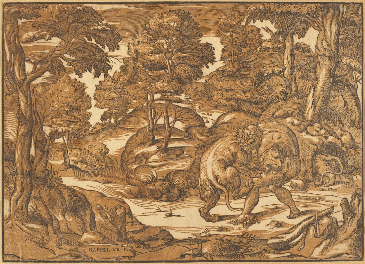 Herkül ve Nemea Aslanı by Nicolò Boldrini, after Raphael