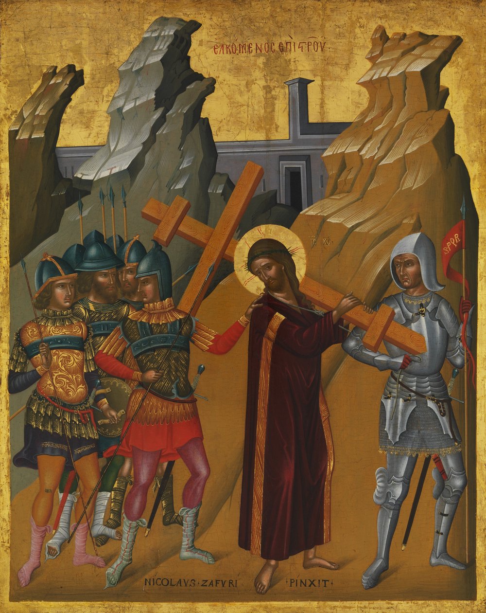 Haçı Taşıyan İsa, c.1590 (ahşap üzerine yağ ve tempera, altın zemin) by Nicola Zafuri