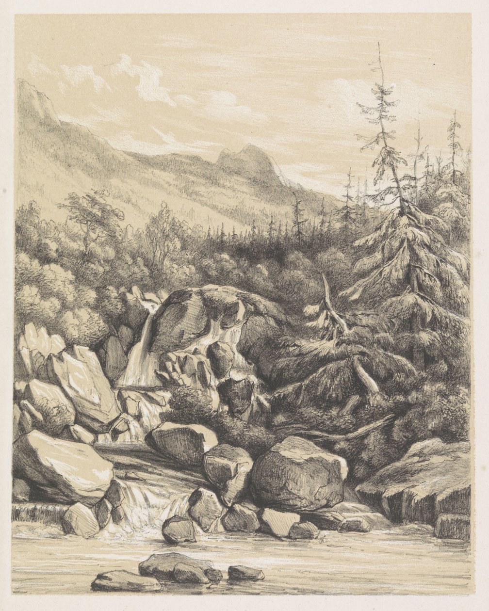 Şelale ile dağ manzarası by Nicolaas Barnouw