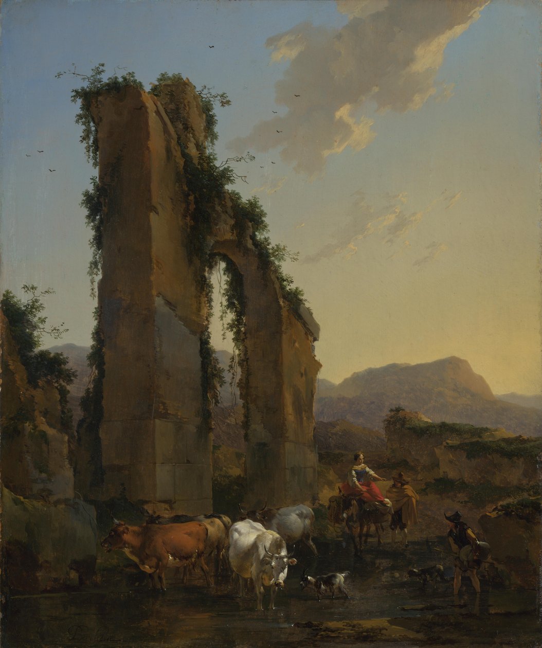 Yıkılmış Bir Su Kemerinin Yanında Sığırları Olan Köylüler. by Nicolaes Pietersz. Berchem
