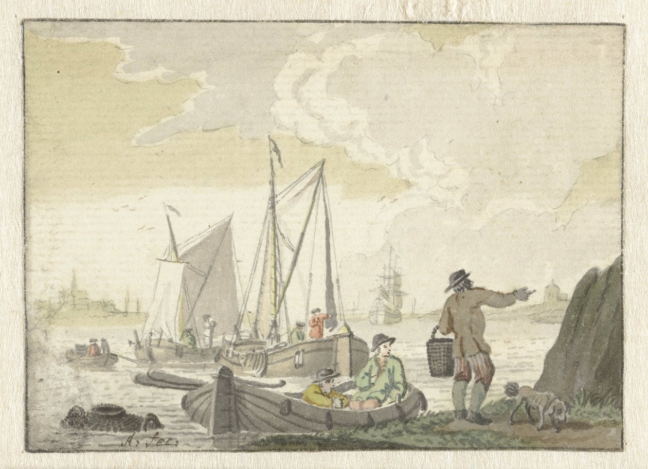 Gemilerle nehir manzarası by Nicolaes Aartman