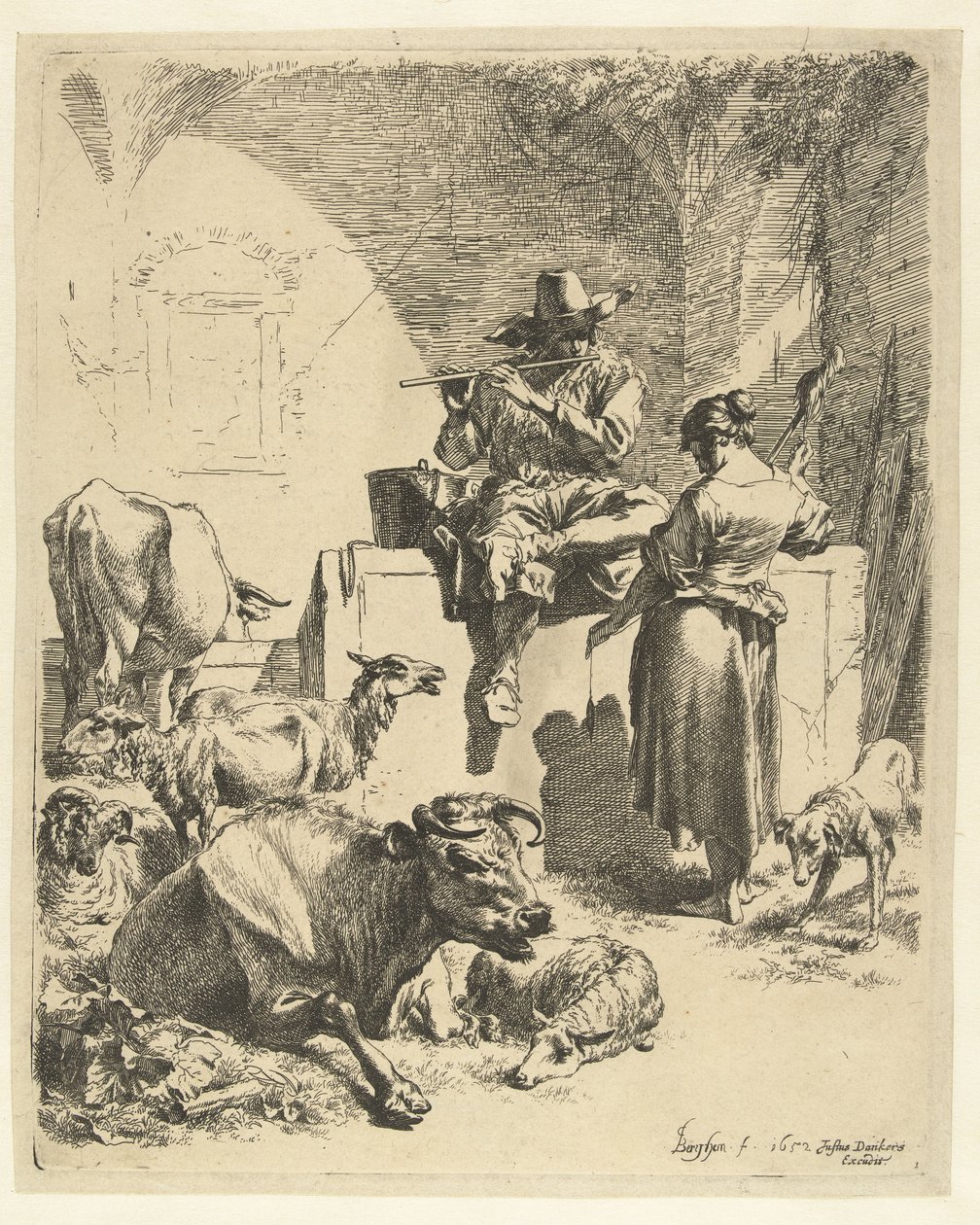 Flüt Çalan Çoban ve Spinner by Nicolaes Pietersz Berchem