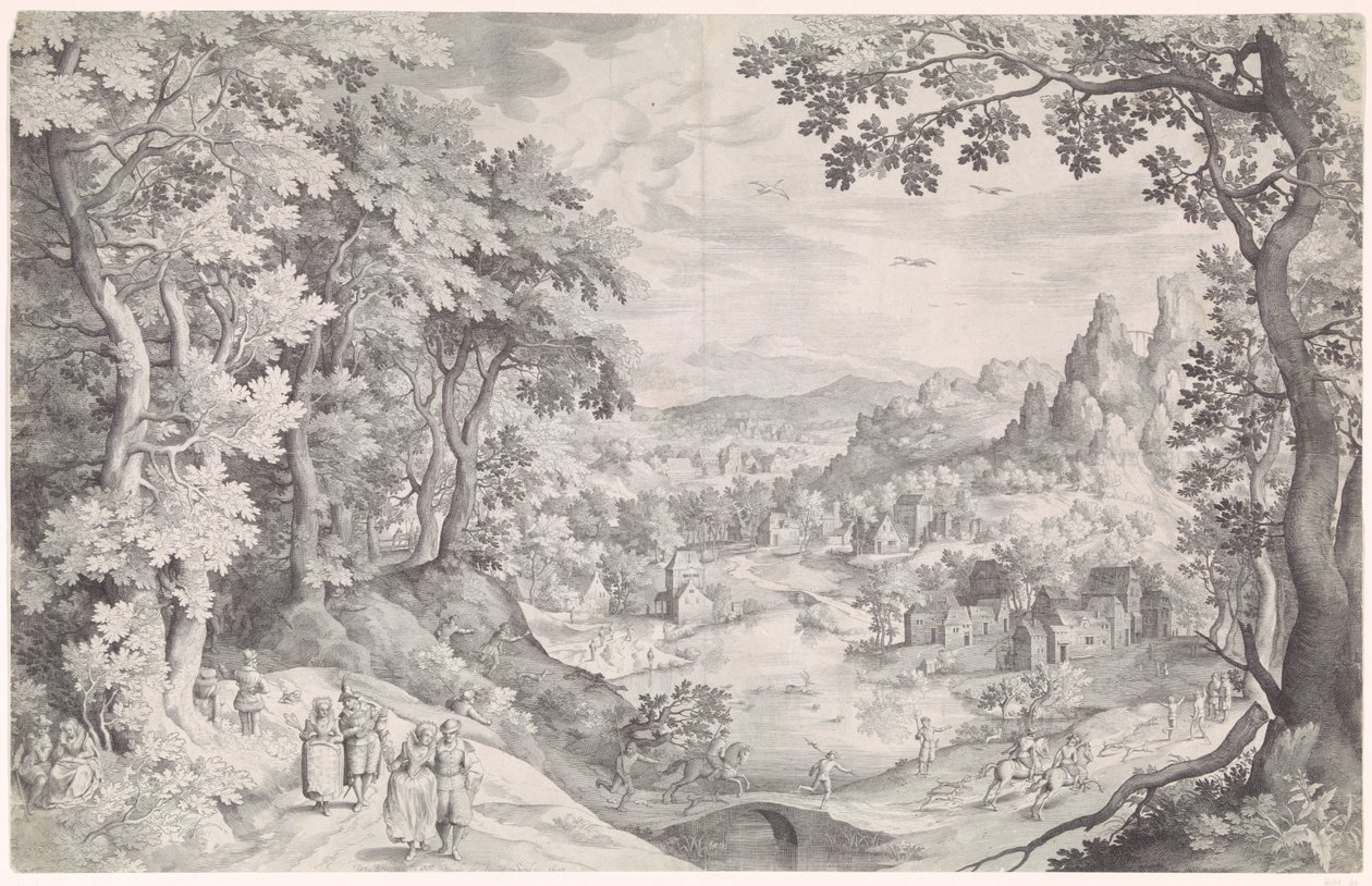 Geyik avı ile manzara by Nicolaes de Bruyn