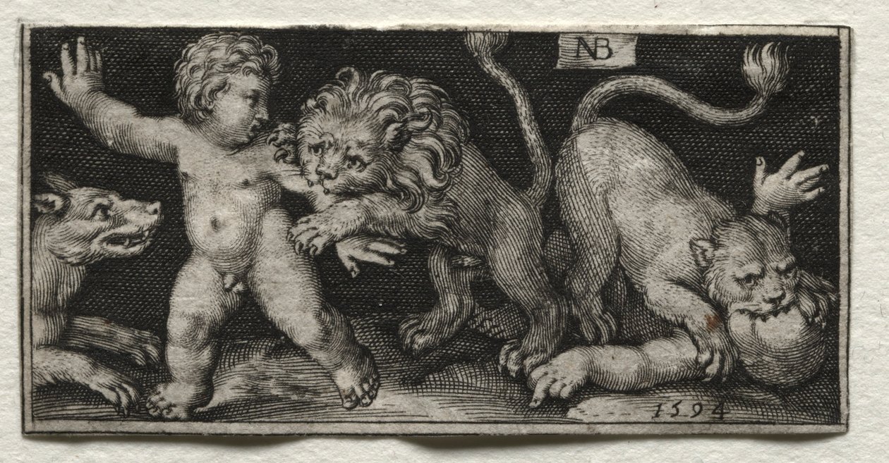 Çocuklara Saldıran Aslanlar, 1594. by Nicolaes de Bruyn