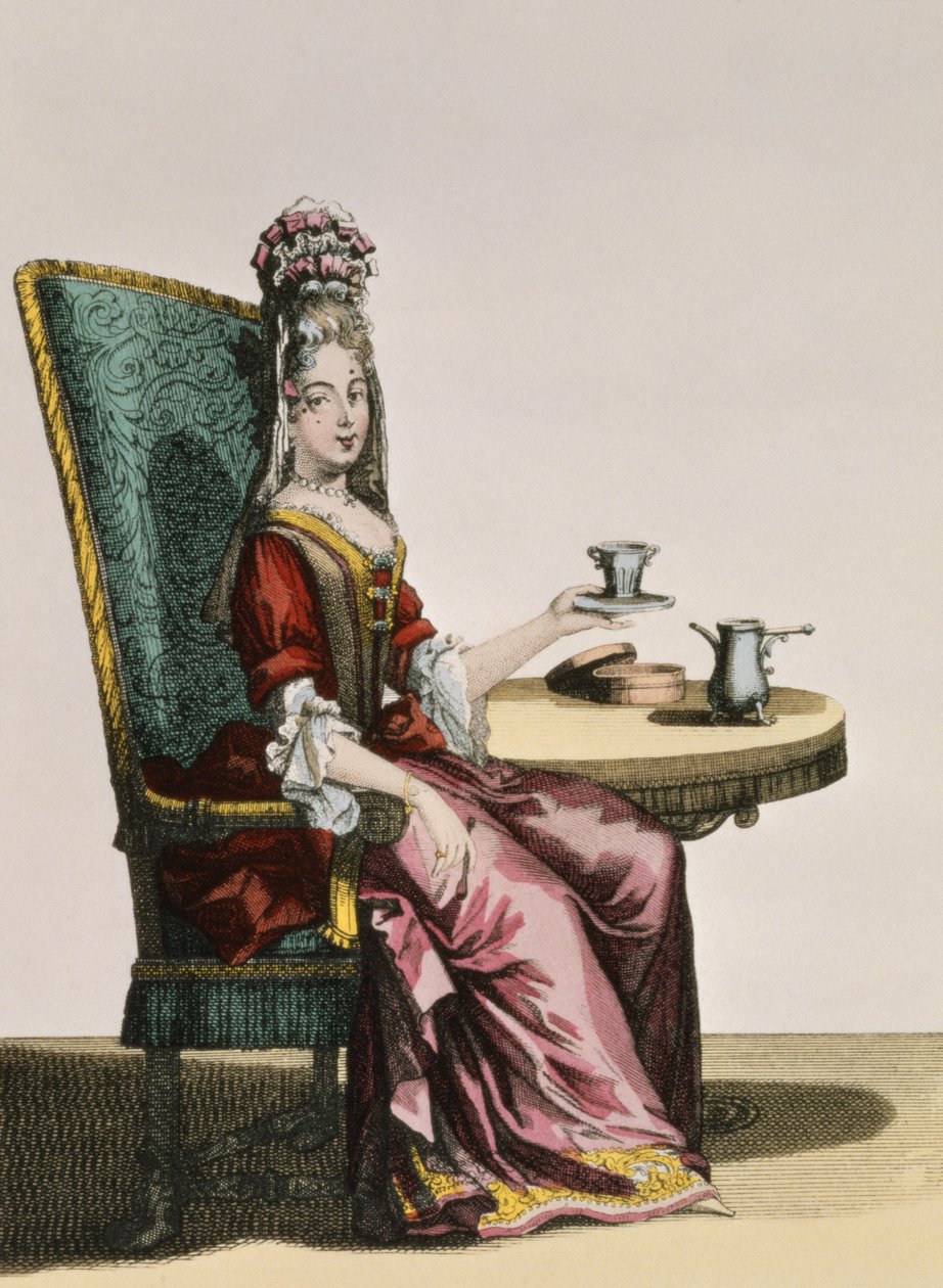 Kahve İçen Hanım, moda tabağı, c.1695 by Nicolas Bonnart