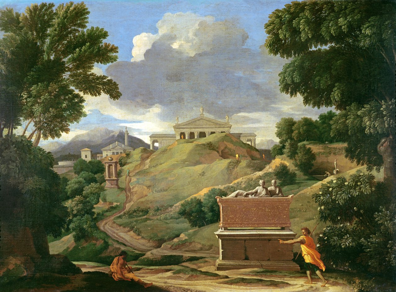 Klasik kalıntılar ve Etrüsk lahiti ile manzara, c.1634 by Nicolas Poussin