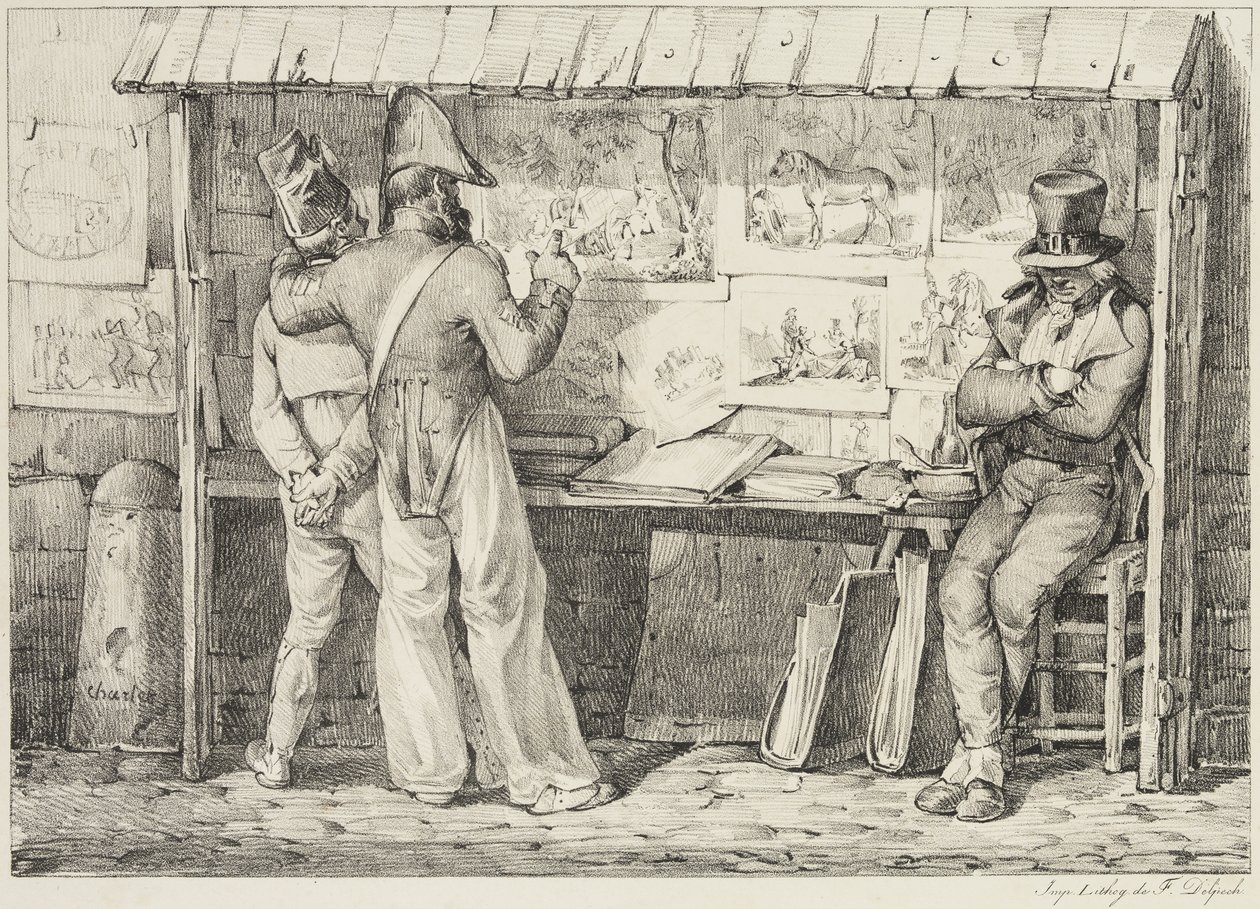 Le Marchand de dessins litografileri, 1818 ve 1819 arasında (dokuma kağıt üzerine siyah mürekkeple basılmış lito) by Nicolas Toussaint Charlet