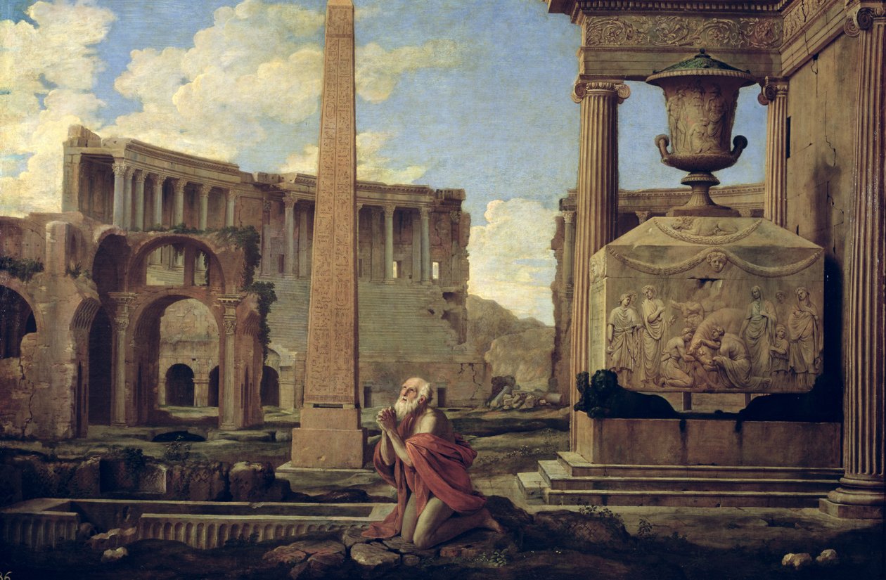 Harabeler arasında Münzevi by Nicolas Poussin