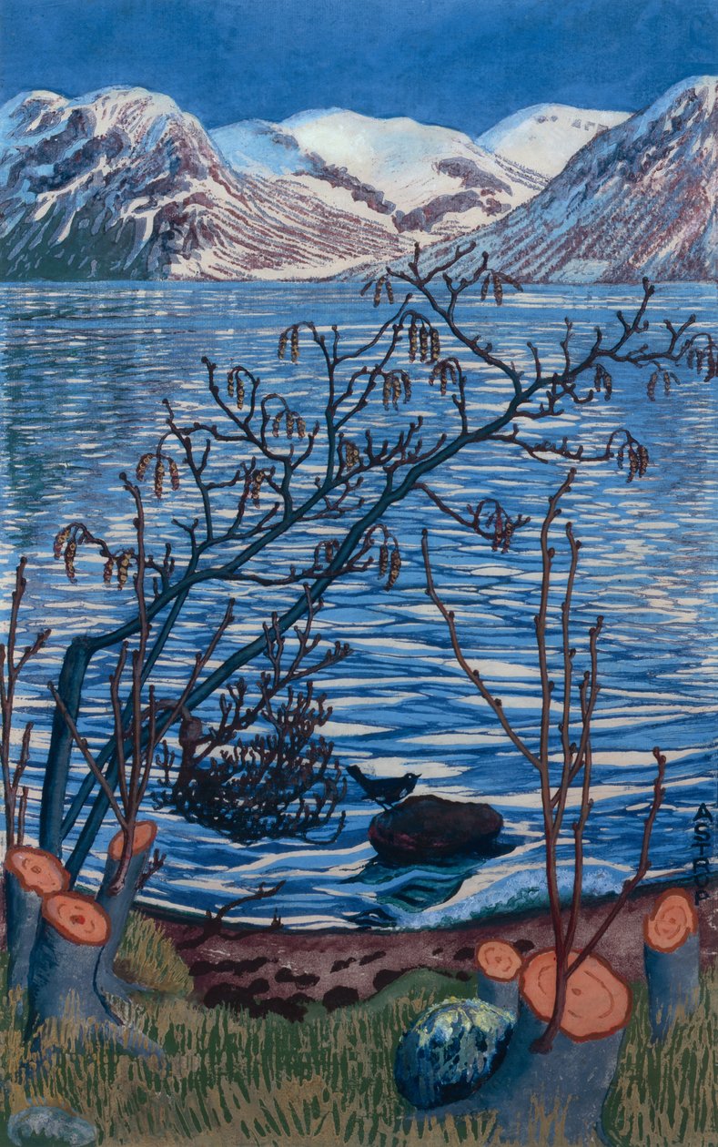 taş üzerinde kuş by Nikolai Astrup